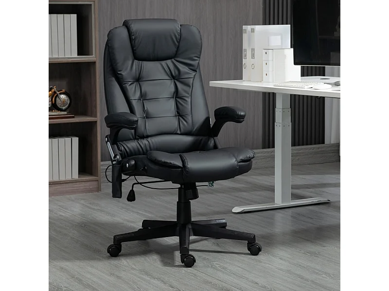 Chaise de bureau ergonomique en simili cuir avec massage et pivotante noir 54 cm