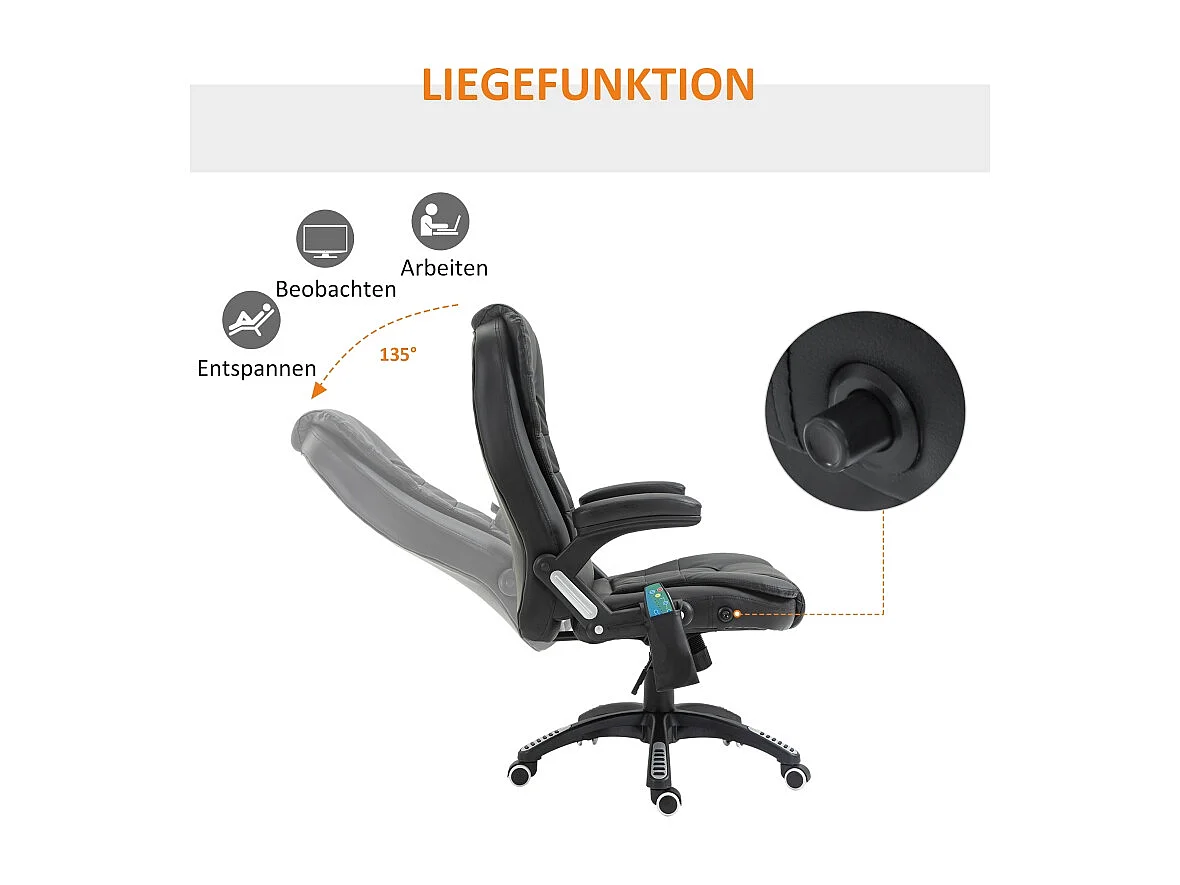 Chaise de bureau ergonomique en simili cuir avec massage et pivotante noir 54 cm