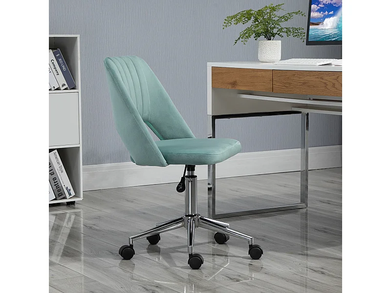 Cadeira de escritório giratória ergonômica de veludo sem braços verde Homeoffice 120kg