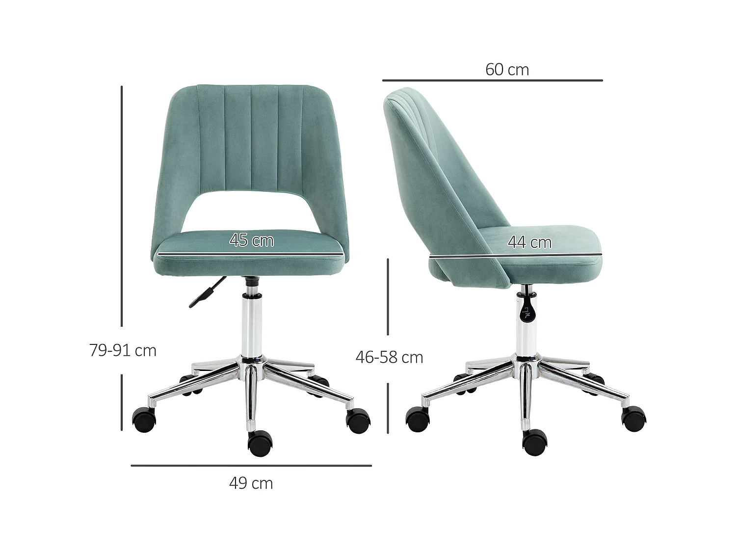 Chaise-office ergonomica in velluto pivotante senza poggiapiedi verde Homeoffice 120 kg
