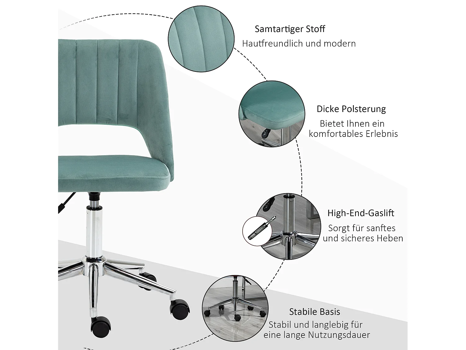 Chaise bureau ergonomique velours pivotante sans accoudoirs verte Homeoffice 120kg