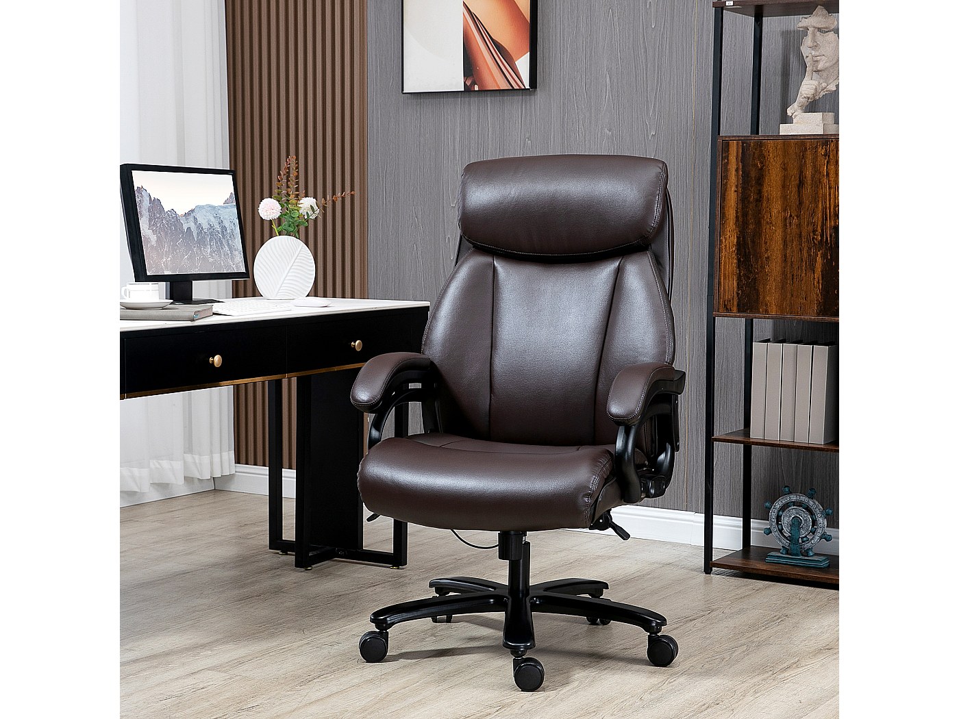 Sedia da ufficio ergonomica simile in cuoio con basculante, regolabile