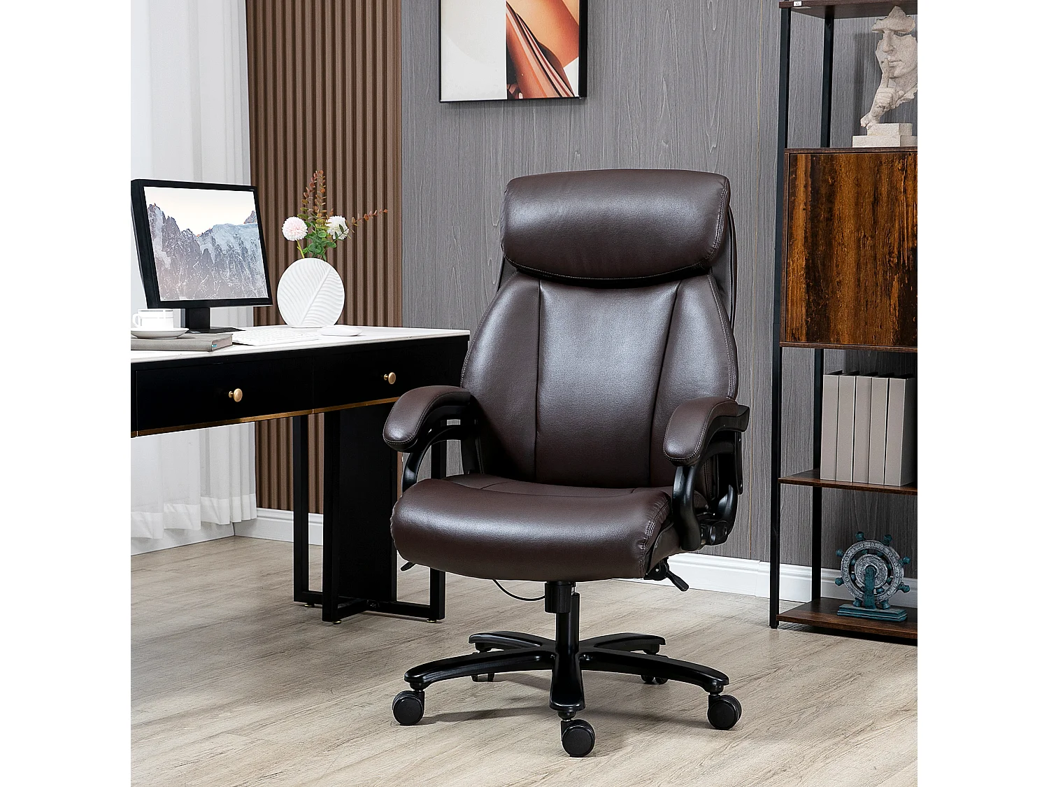 Fauteuil de bureau ergonomique simili cuir avec bascule, réglable en hauteur, gris, 180 kg