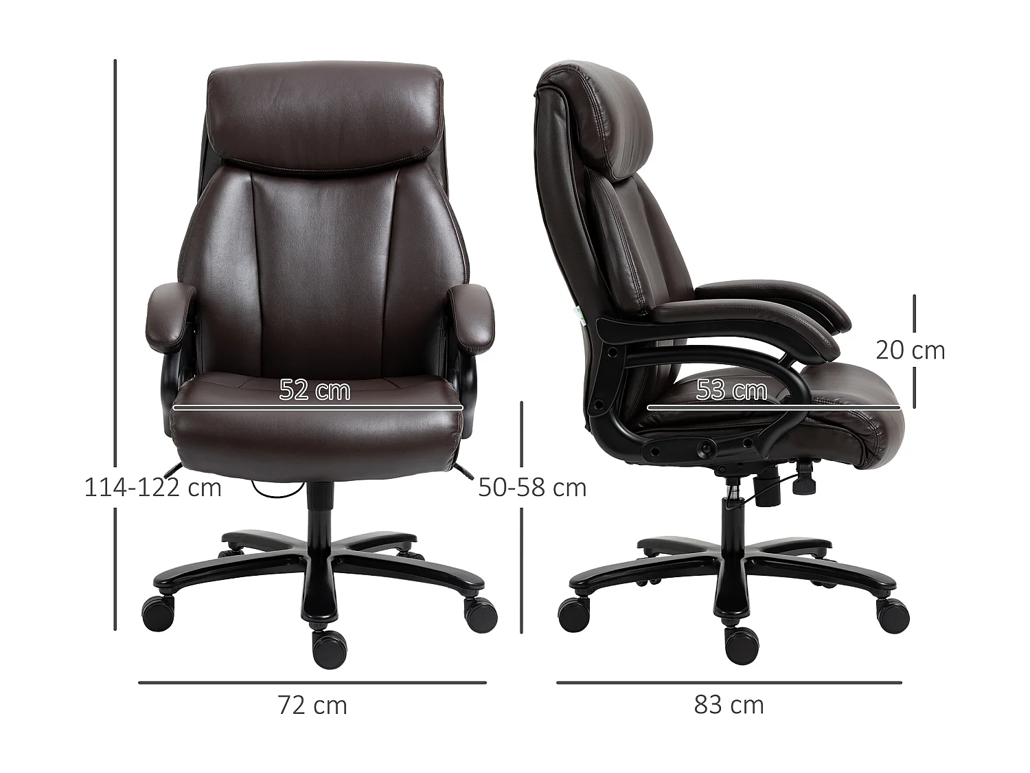 Fauteuil de bureau ergonomique simili cuir avec bascule, réglable en hauteur, gris, 180 kg