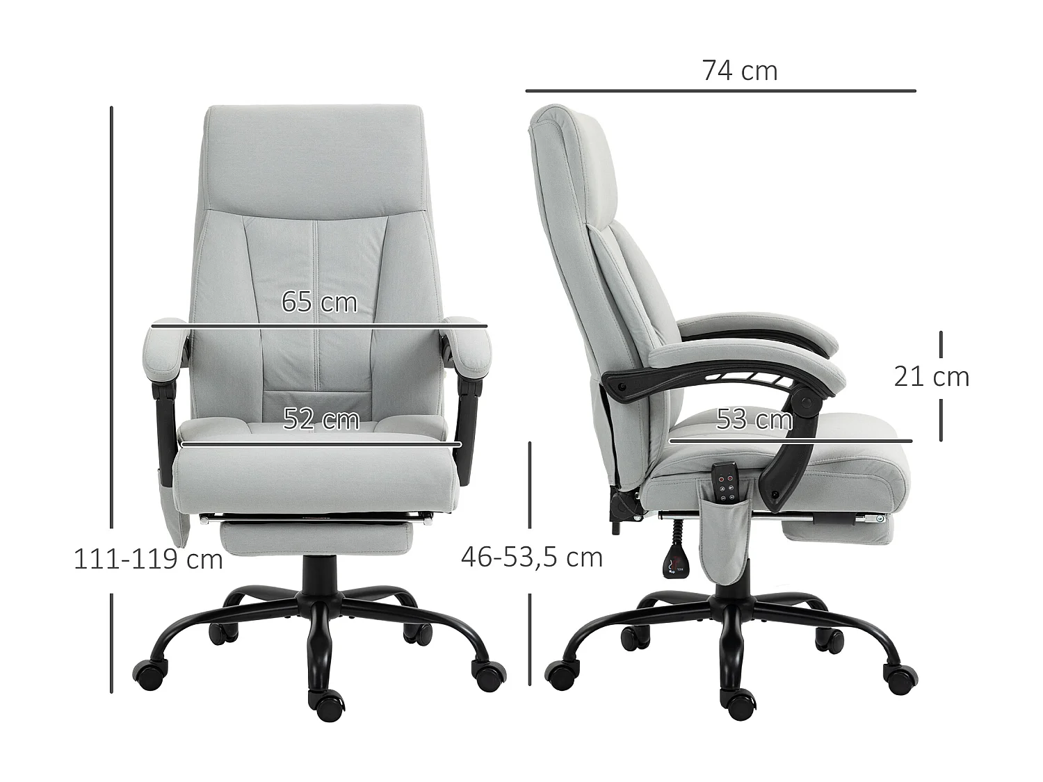 Comodino da massaggio ergonomico con dossier inclinabile e poggiapiedi, microfibra grigio chiaro