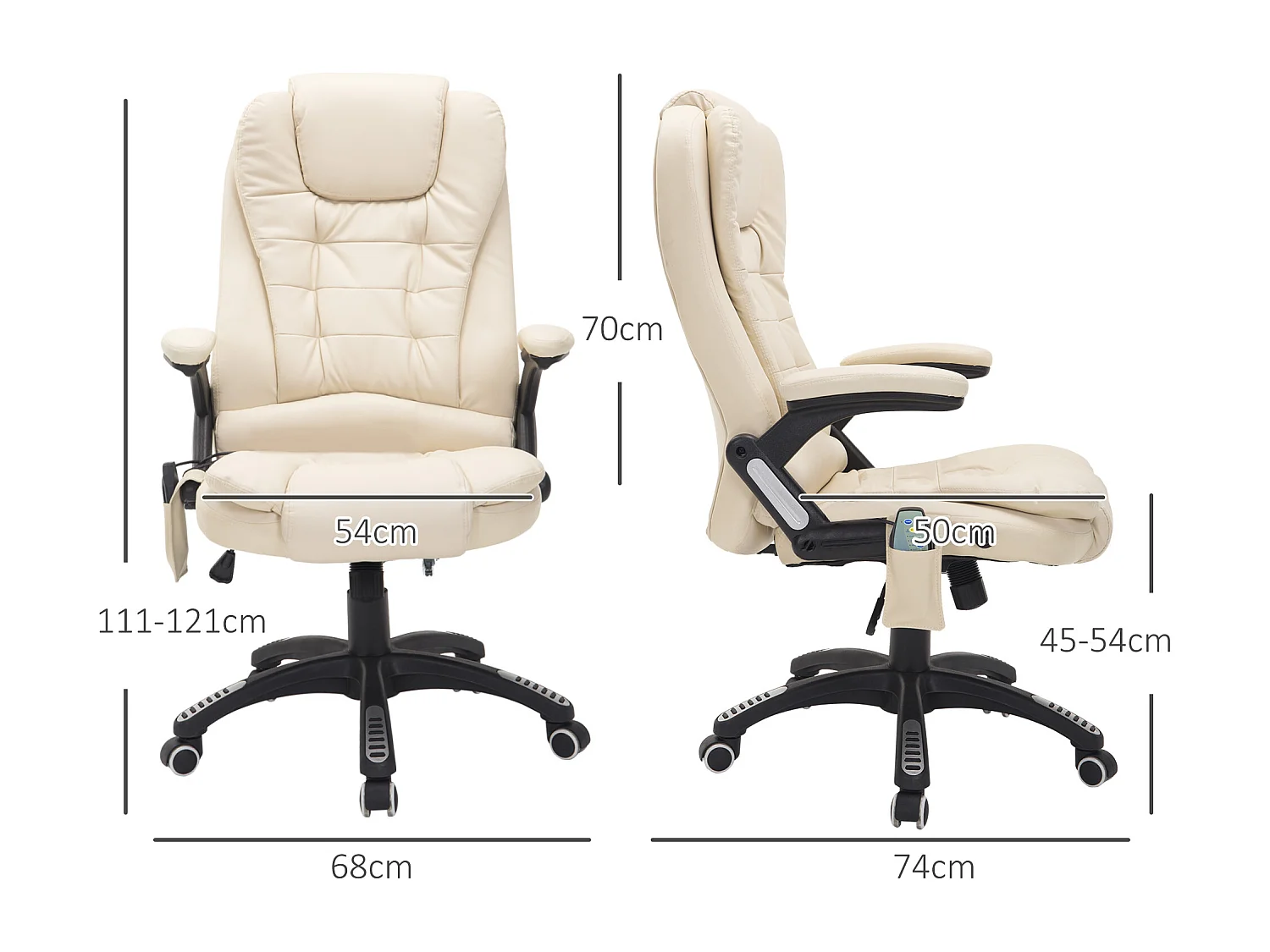 Sillón ergonómico de masaje para oficina en piel sintética con calefacción giratoria color beige