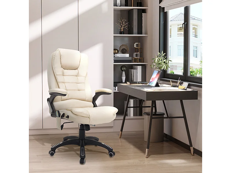 Sedia da massaggio ergonomica in pelle sintetica con colore beige pivotante
