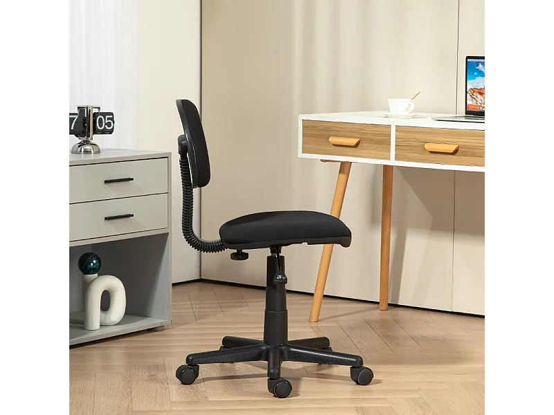 Silla de oficina giratoria ergonómica de tela elástica sin reposabrazos para ordenador color negro