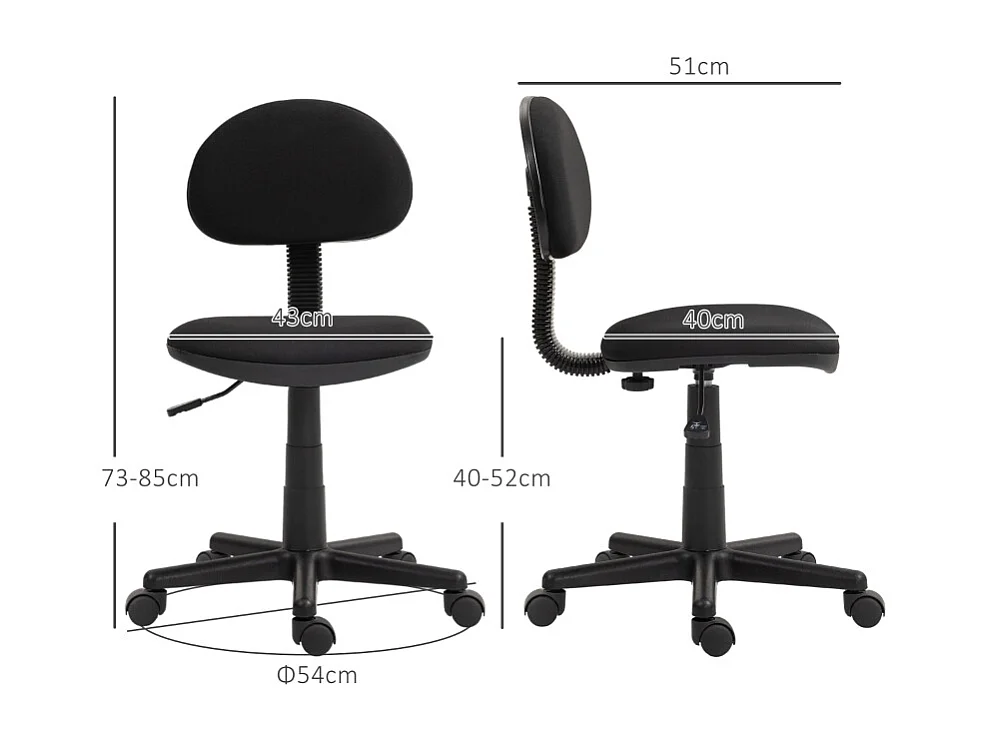 Chaise de bureau pivotante tissu élastique ergonomique sans accoudoirs pour ordinateur noir