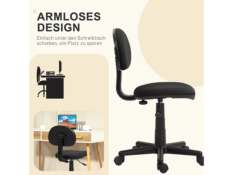 Chaise de bureau pivotante tissu élastique ergonomique sans accoudoirs pour ordinateur noir