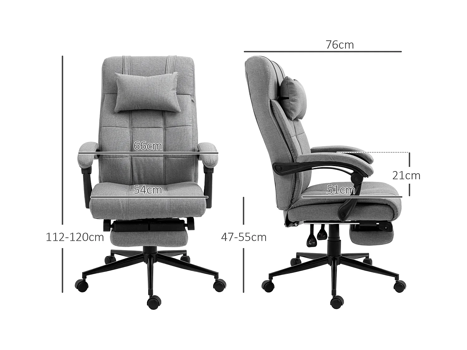 Silla de oficina ergonómica de lino con reposapiés y brazos regulables, 66x70x116-124 cm