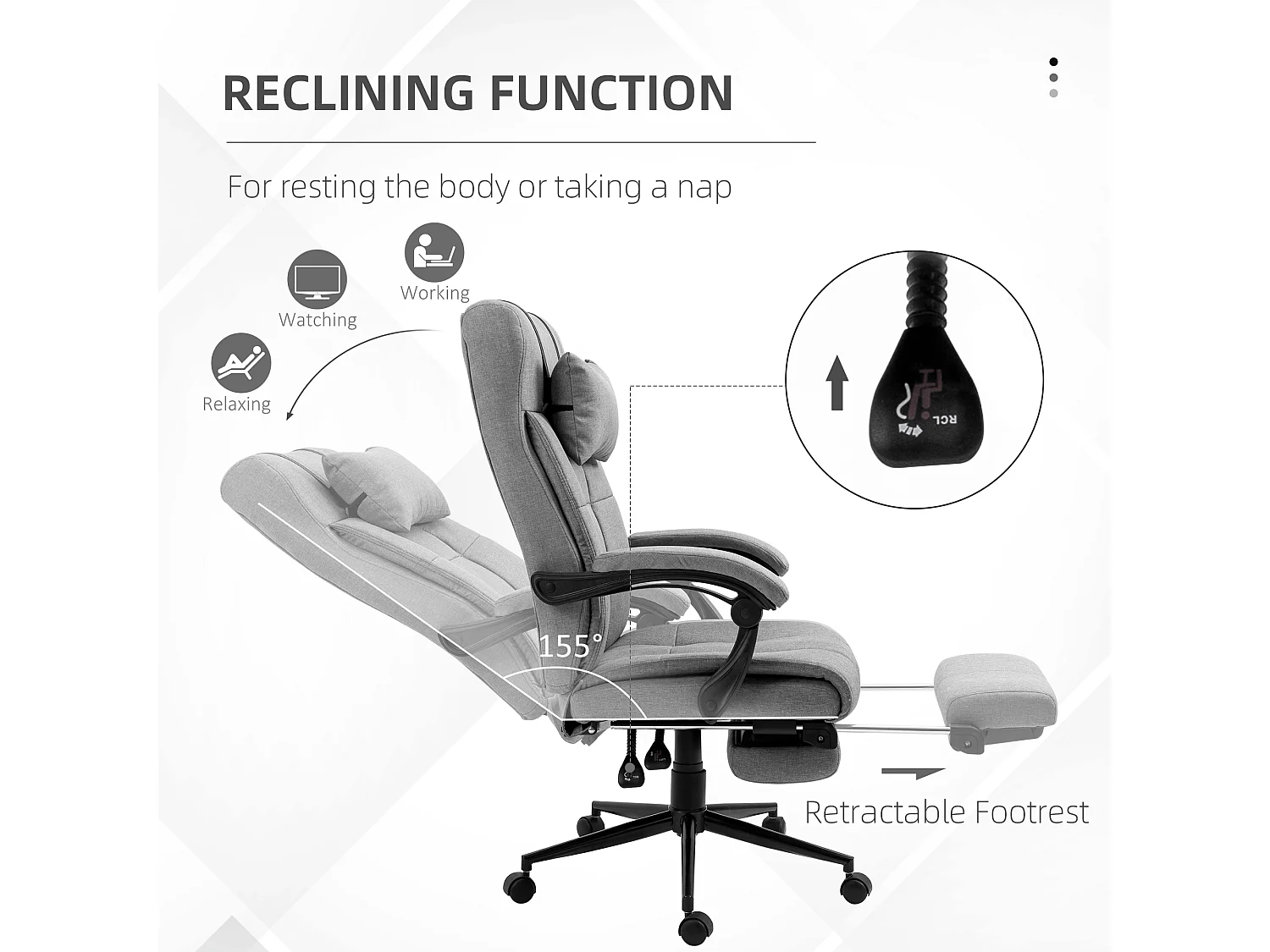 Scrivania ergonomica in lino con poggiapiedi, comodini regolabili, 66x70x116-124 cm