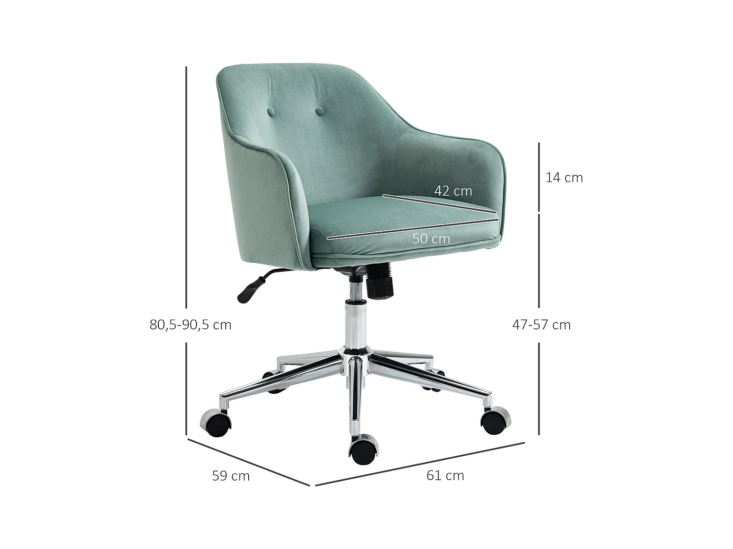 Fauteuil de Bureau rétro velours réglable pivotant avec dossier inclinable vert 120 kg