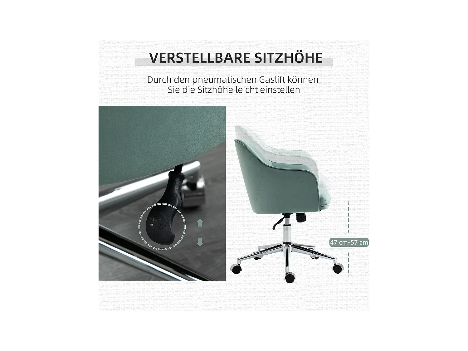 Fauteuil de Bureau rétro velours réglable pivotant avec dossier inclinable vert 120 kg