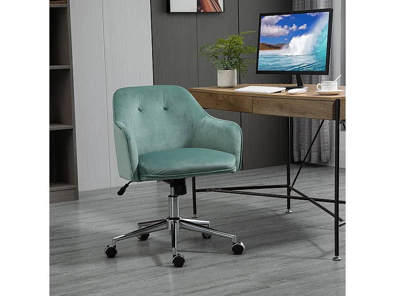 Fauteuil de Bureau rétro velours réglable pivotant avec dossier inclinable vert 120 kg