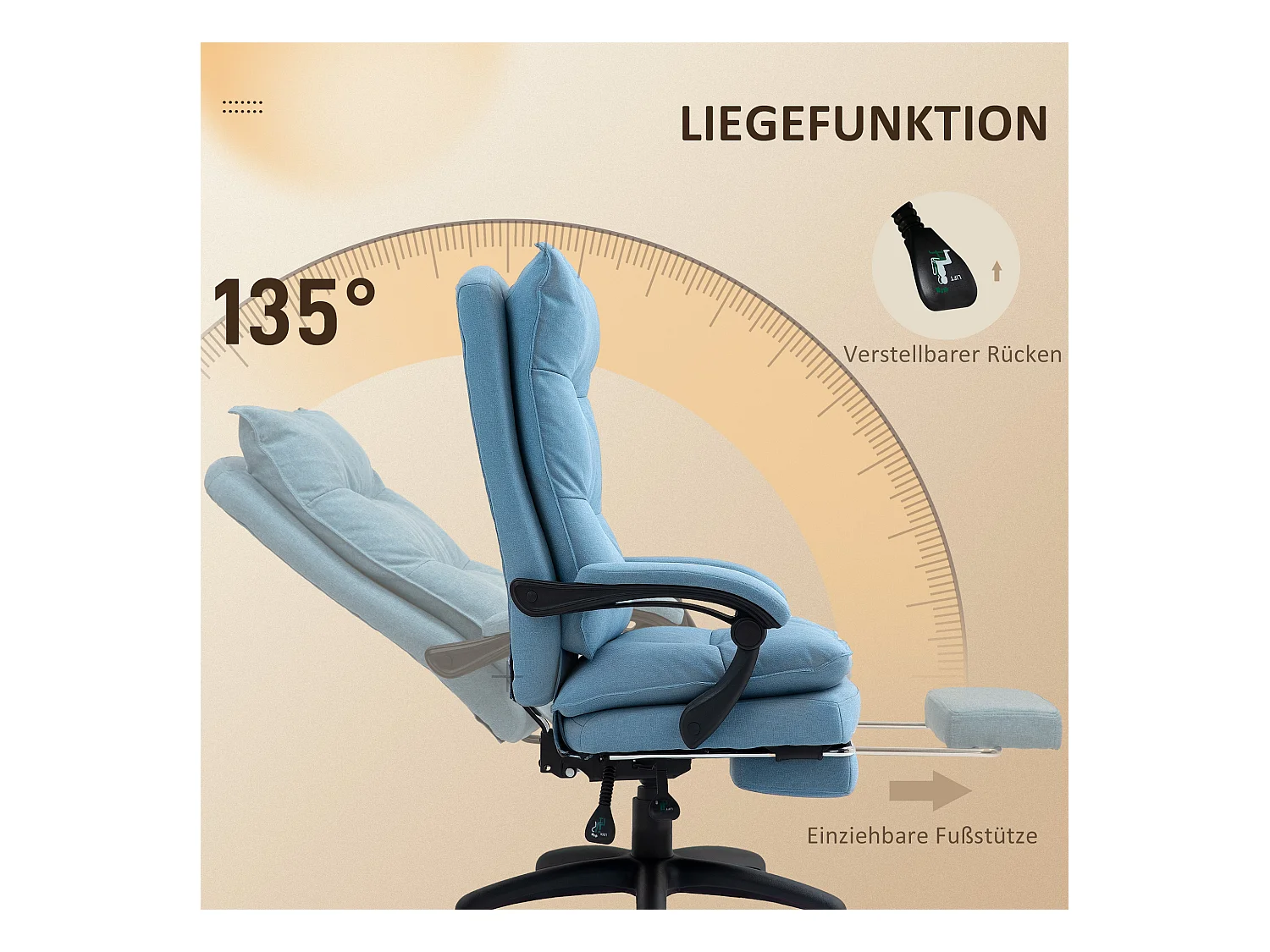 Cadeira de escritório ergonômica de microfibra com massagem, reclinável, apoio para os pés e controle remoto azul