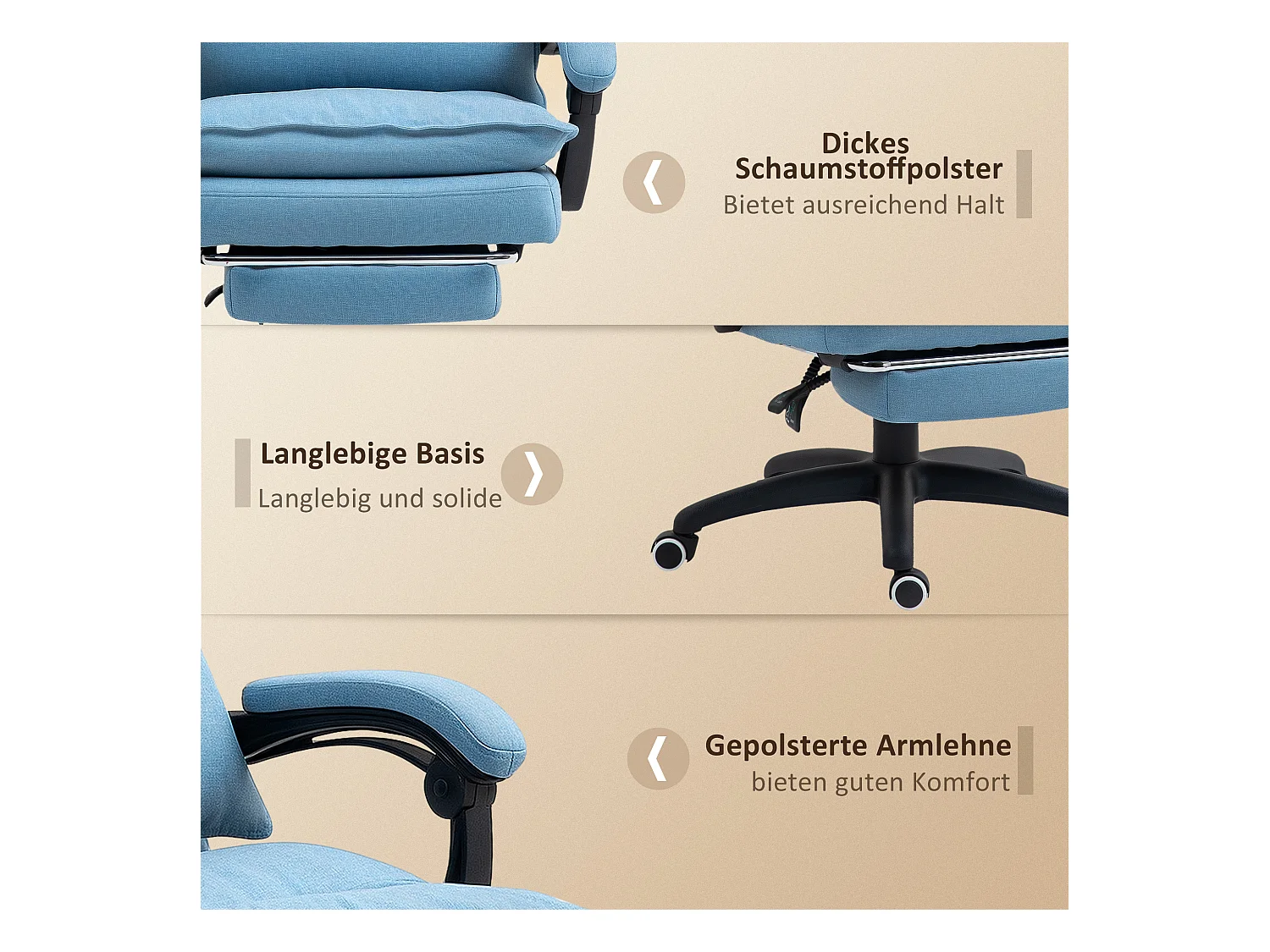 Cadeira de escritório ergonômica de microfibra com massagem, reclinável, apoio para os pés e controle remoto azul