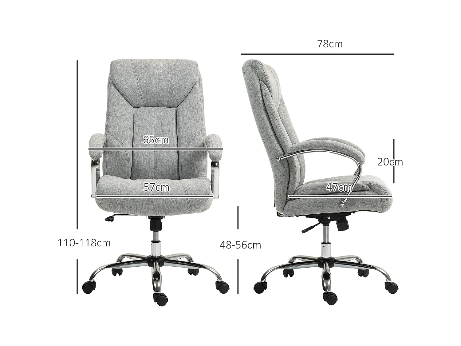 Cadeira de escritório ergonômica com braços e apoio de cabeça, ajustável, giratória, nylon cinza claro