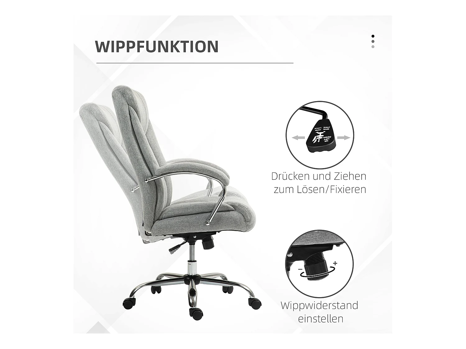 Cadeira de escritório ergonômica com braços e apoio de cabeça, ajustável, giratória, nylon cinza claro