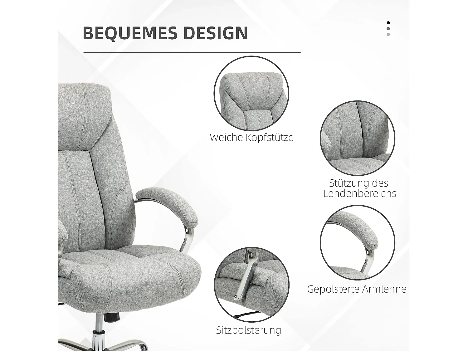 Cadeira de escritório ergonômica com braços e apoio de cabeça, ajustável, giratória, nylon cinza claro
