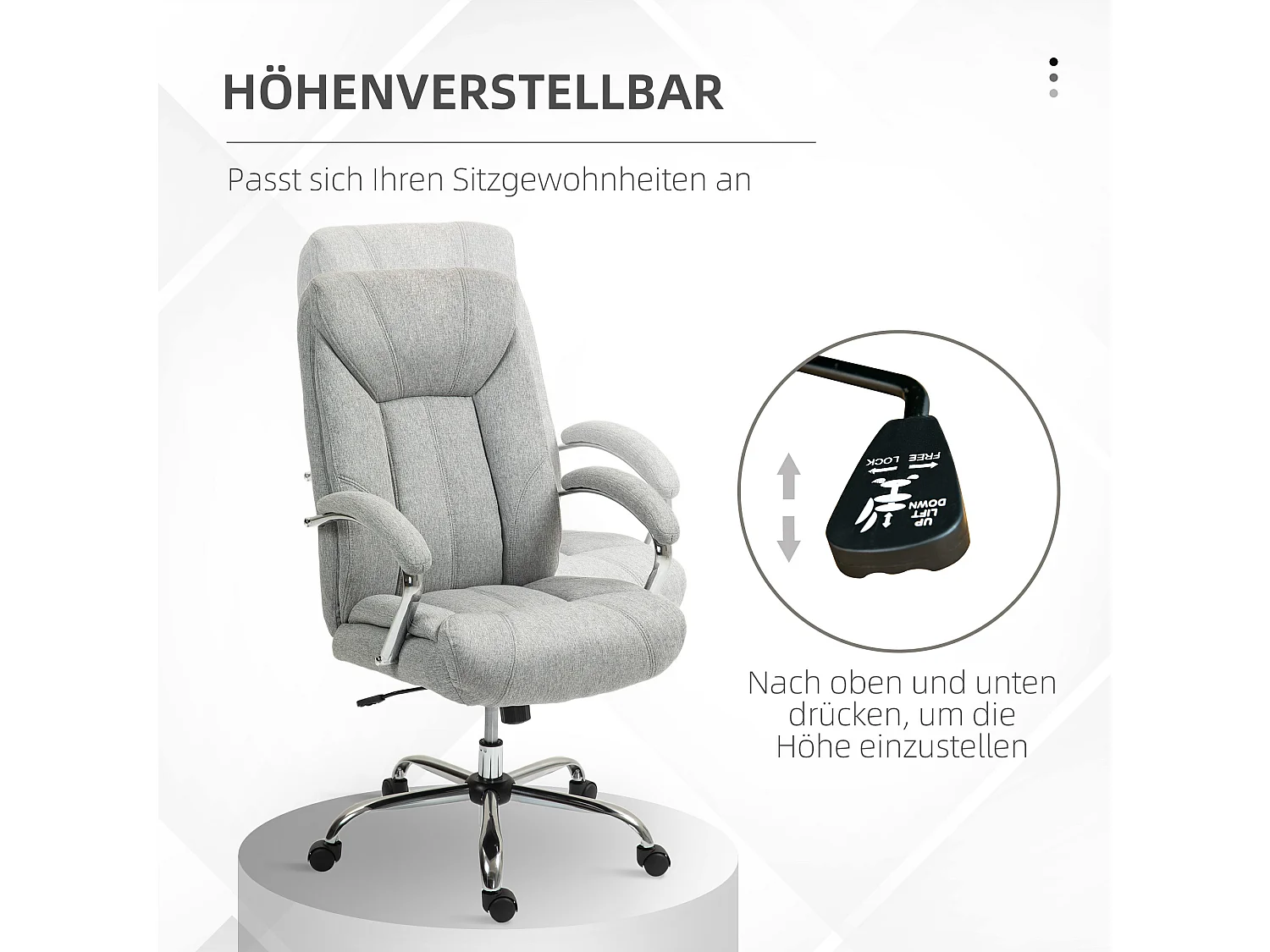 Silla de oficina ergonómica con reposabrazos y reposacabezas, ajustable, giratoria, nailon gris claro