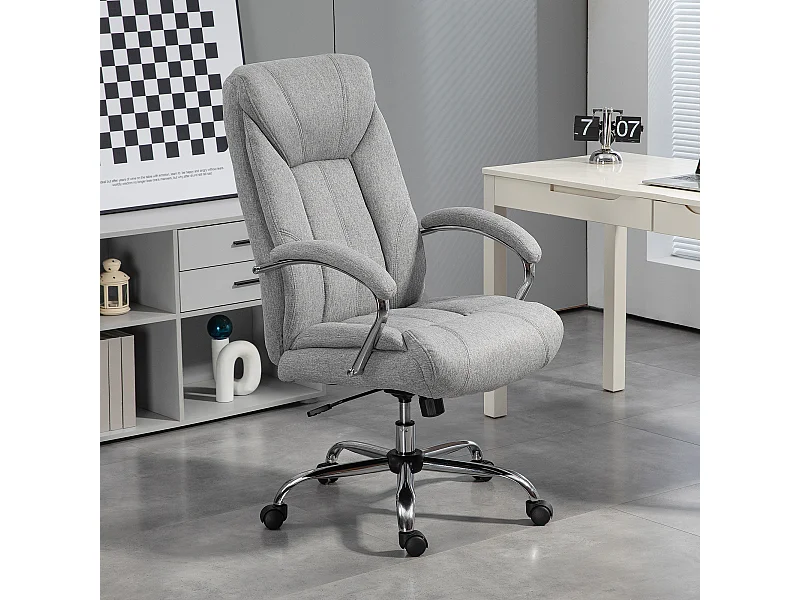 Silla de oficina ergonómica con reposabrazos y reposacabezas, ajustable, giratoria, nailon gris claro