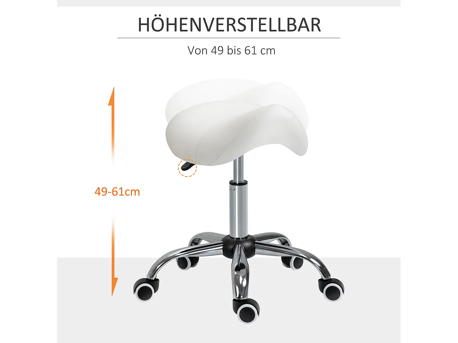 Tabouret roulant ergonomico in simile cuoio, regolabile in alta qualità, siège rembourré bianco per ufficio e maison