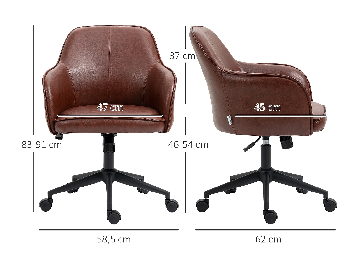 Chaise de bureau pivotante cuir synthétique inclinable hauteur réglable marron 93-101cm