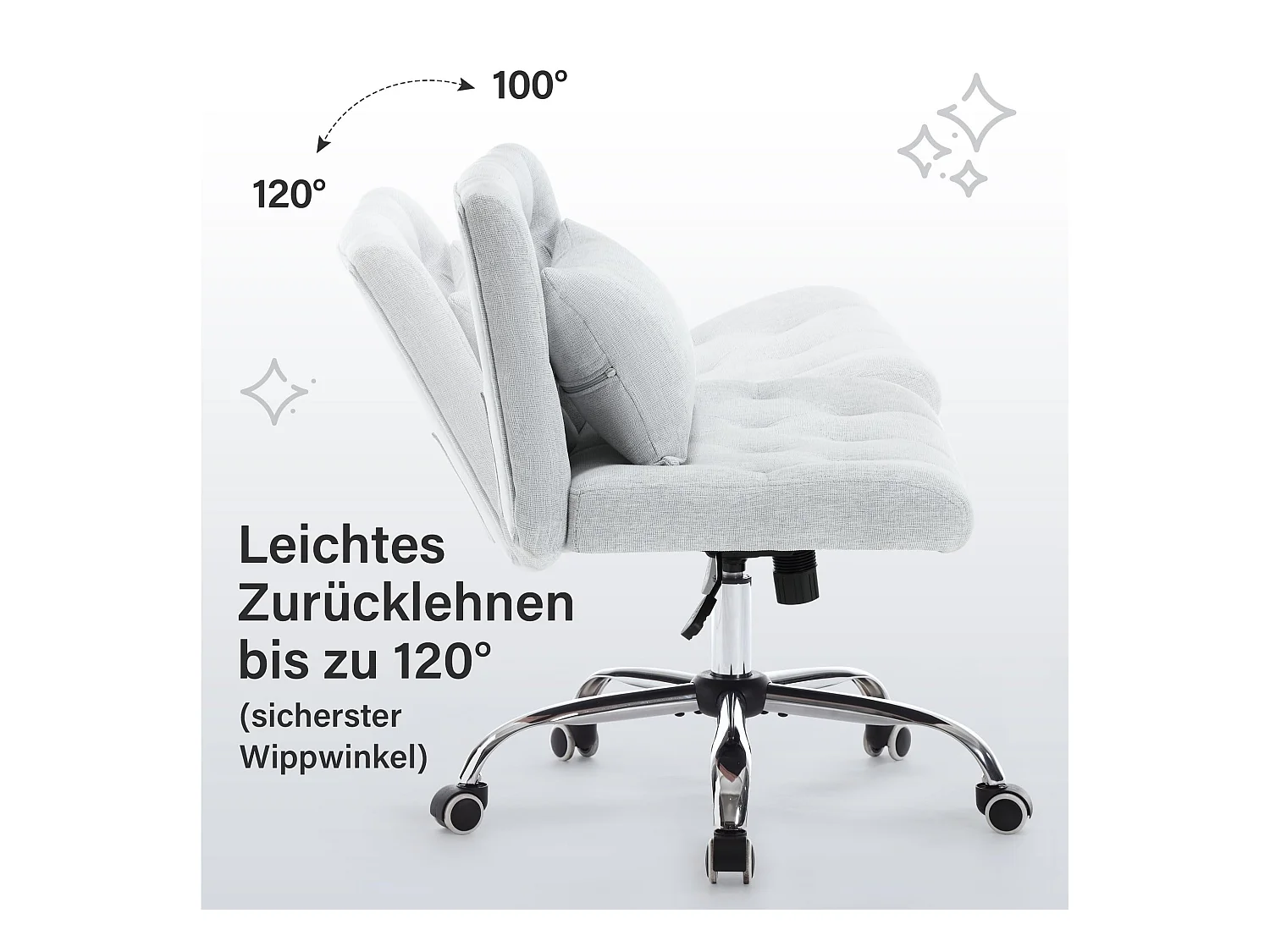 Cadeira de escritório sem braços, tecido de linho, giratória ergonômica, 160 kg, para quarto