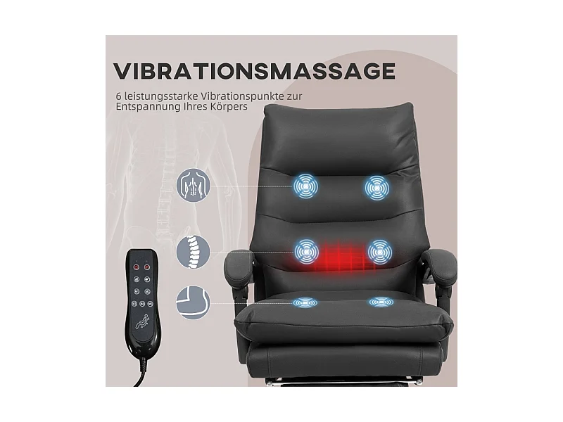 Cadeira de escritório ergonômica com massagem e aquecimento, altura ajustável, giratória, preta