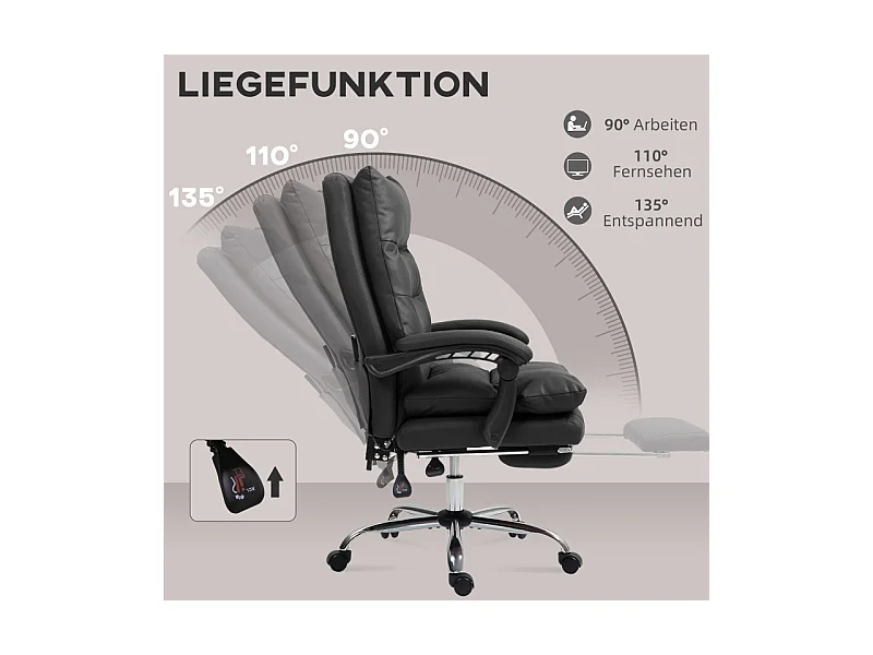 Cadeira de escritório ergonômica com massagem e aquecimento, altura ajustável, giratória, preta