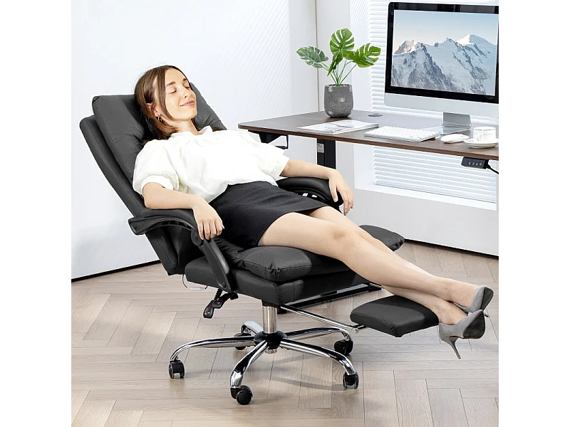 Silla de oficina ergonómica con masaje y calefacción, altura regulable, giratoria, color negro