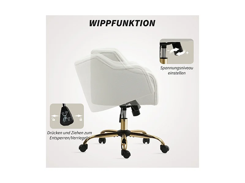 Sedia da ufficio girevole in tessuto foderato regolabile con cartella capitonné per l'home office beige
