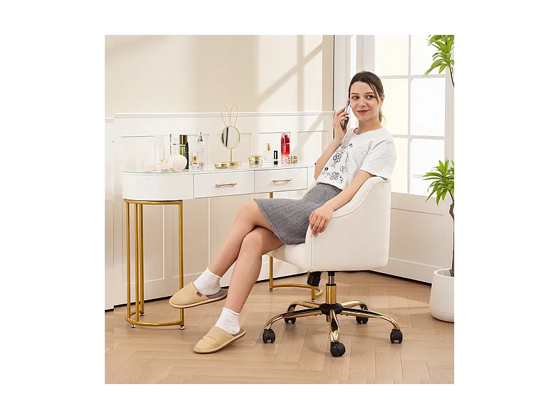 Sedia da ufficio girevole in tessuto foderato regolabile con cartella capitonné per l'home office beige