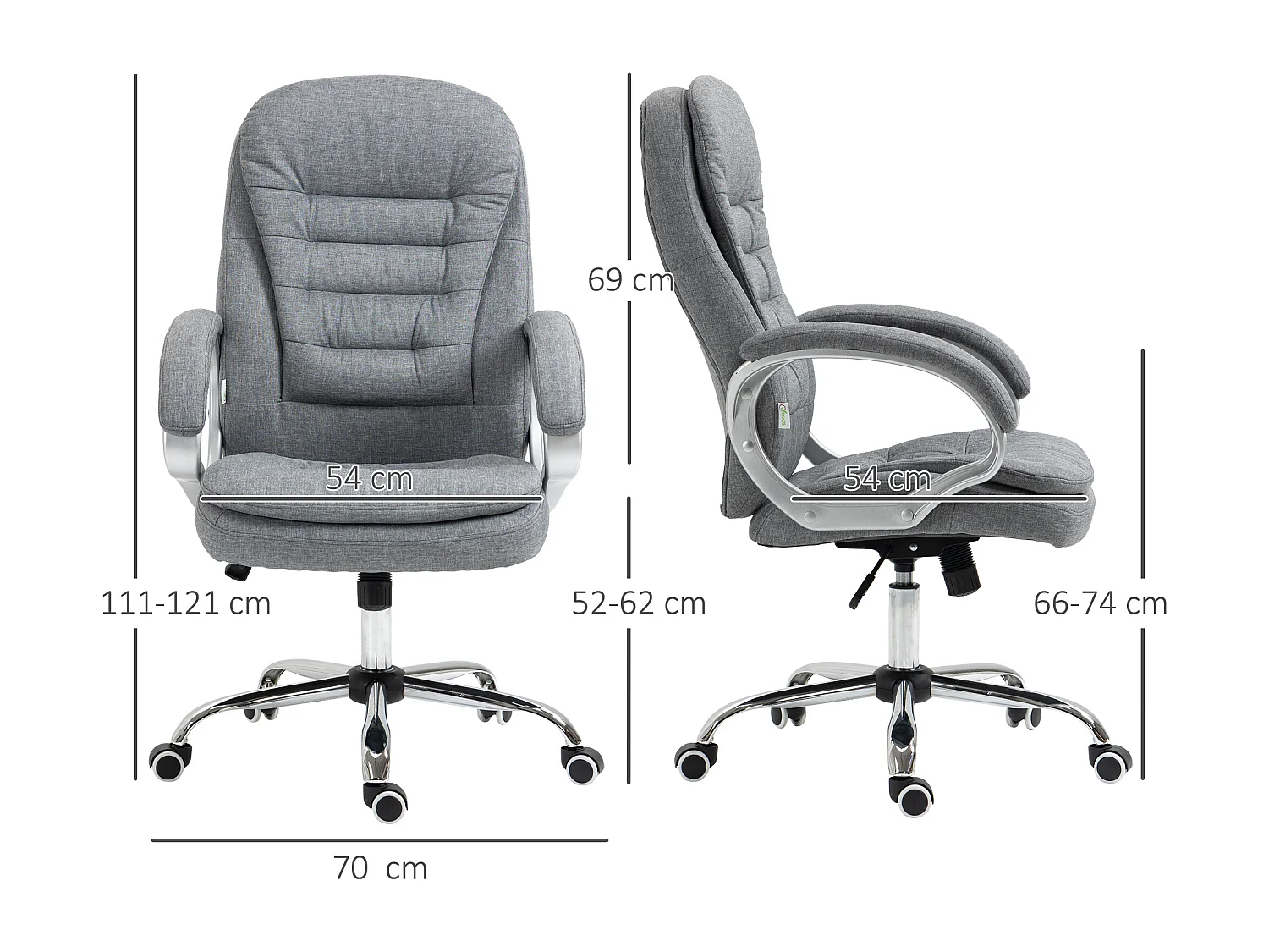 Cadeira de escritório ergonômica em linho com braços giratórios ajustáveis ​​cinza 64x75x111-121cm