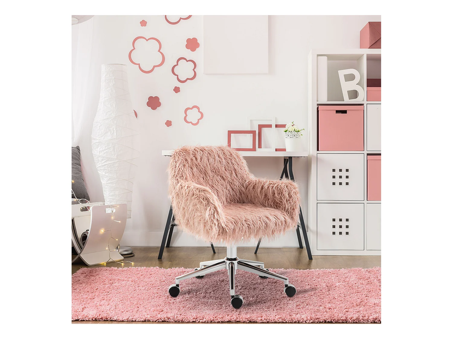 Sedia da ufficio da donna ergonomica in pelle sintetica rosa con seduta accogliente e alta regolazione