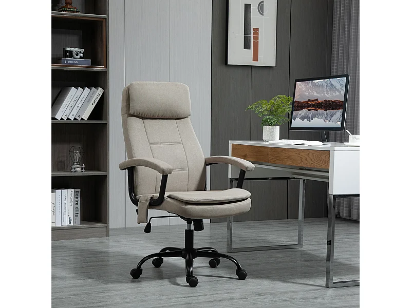 Sedia da ufficio ergonomica in tessuto con massaggio USB basculante, beige per l'home office