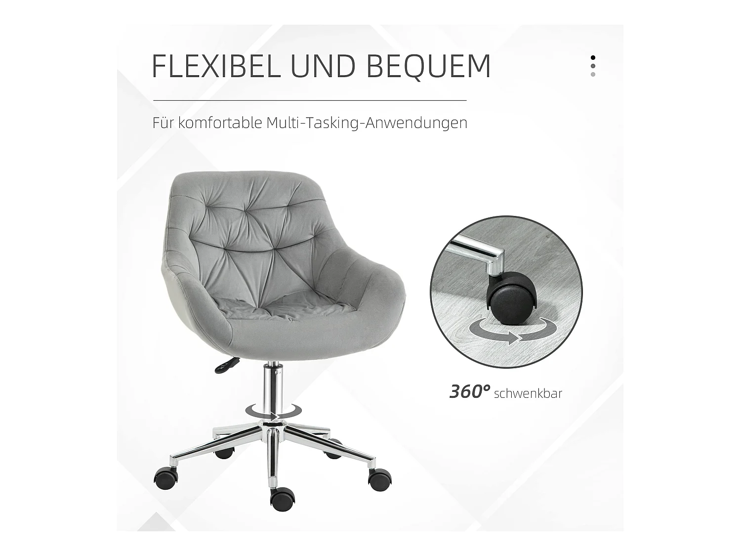 Cadeira de escritório ergonômica ajustável em veludo cinza 59x58x80-90cm sala de estar e escritório em casa