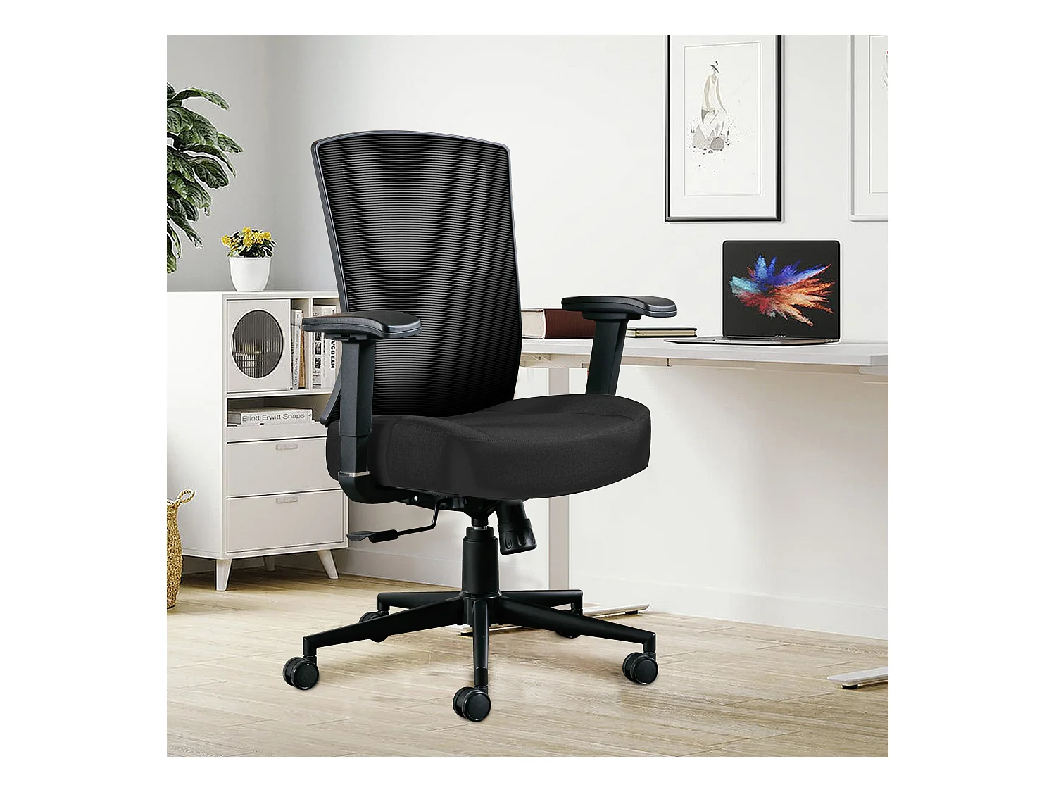 Silla de oficina ergonómica 200kg respaldo alto con soporte lumbar y asiento de malla, color negro