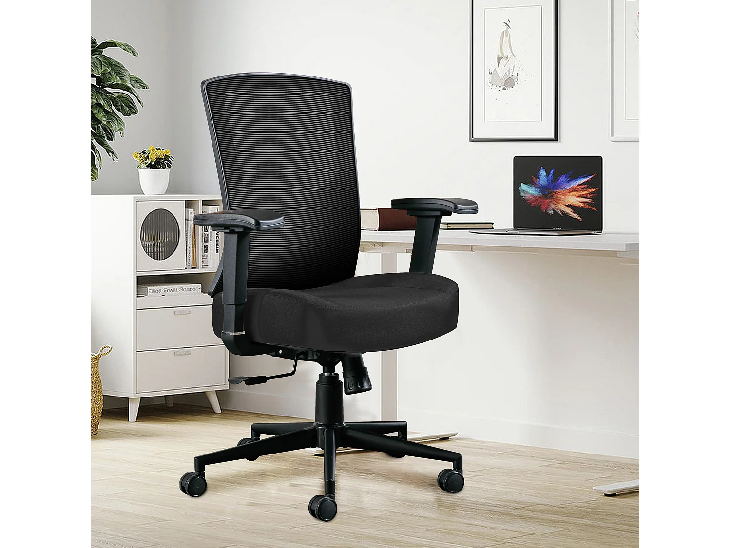 Silla de oficina ergonómica 200kg respaldo alto con soporte lumbar y asiento de malla, color negro