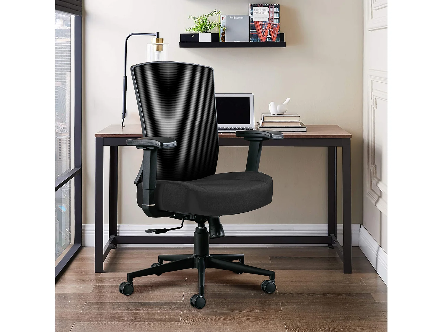 Silla de oficina ergonómica 200kg respaldo alto con soporte lumbar y asiento de malla, color negro
