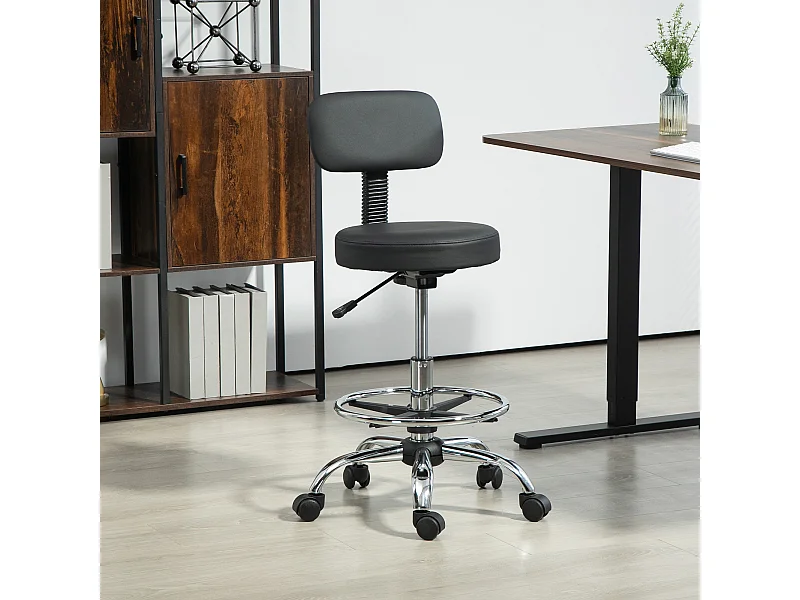 Silla de oficina ergonómica de PU con reposapiés ajustable, color negro, para ordenador y hogar.