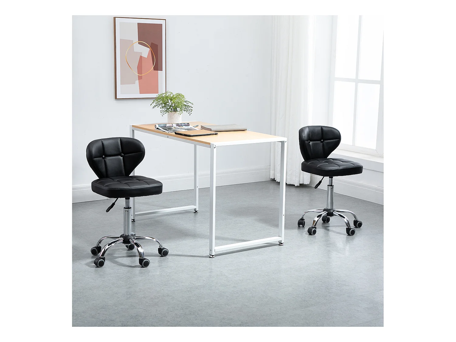 Lotto 2 tabourets pivotants avec dossier cuir synthétique et acier 72-87 cm gris foncé