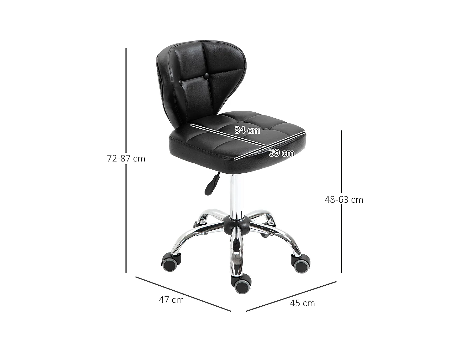 Lotto 2 tabourets pivotants avec dossier cuir synthétique et acier 72-87 cm gris foncé