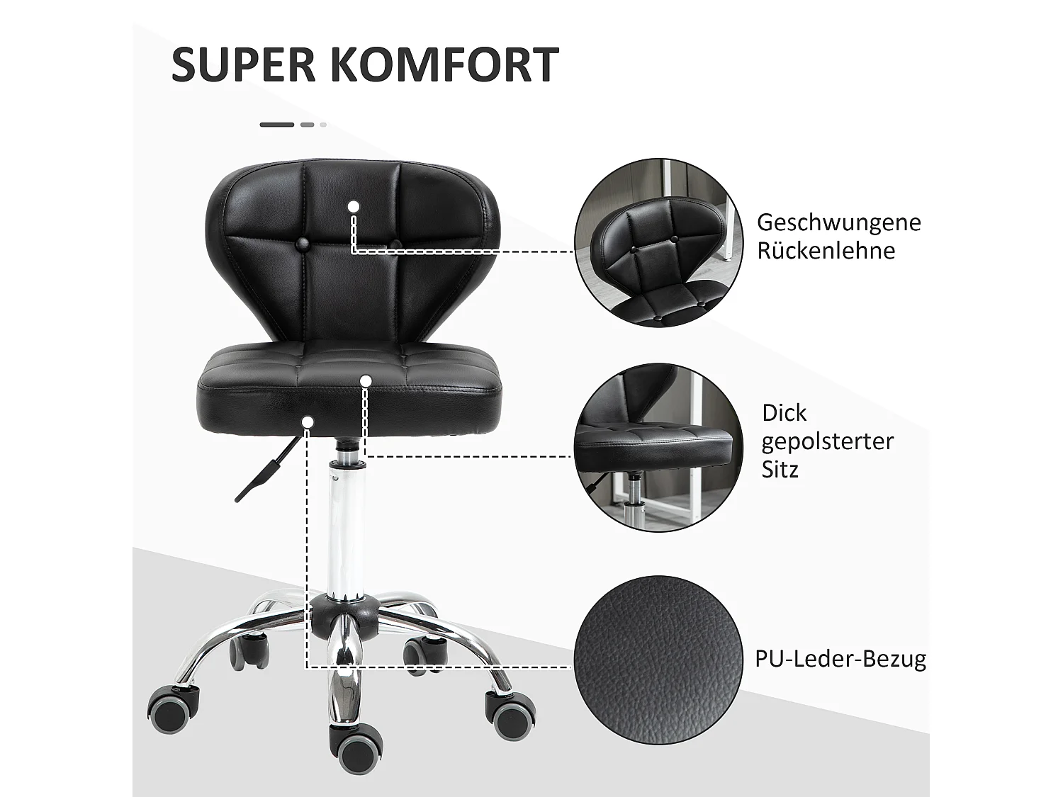 Lotto 2 tabourets pivotants avec dossier cuir synthétique et acier 72-87 cm gris foncé