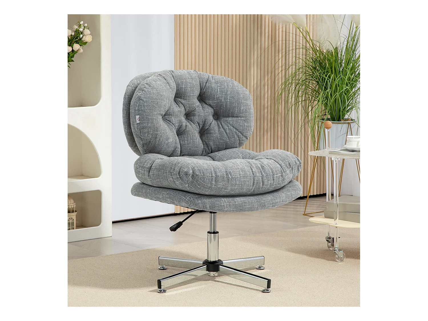 Silla de oficina ergonómica con asiento acolchado y respaldo de lino, altura regulable, color gris