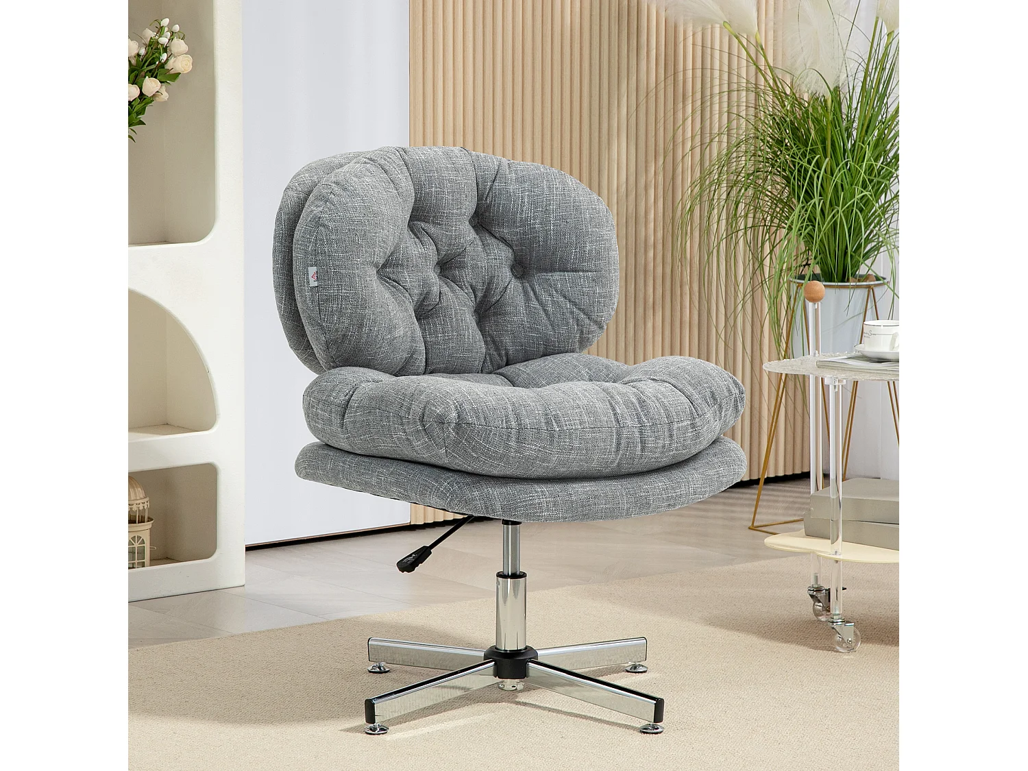 Silla de oficina ergonómica con asiento acolchado y respaldo de lino, altura regulable, color gris