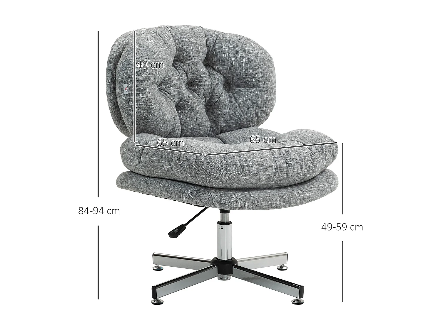 Silla de oficina ergonómica con asiento acolchado y respaldo de lino, altura regulable, color gris