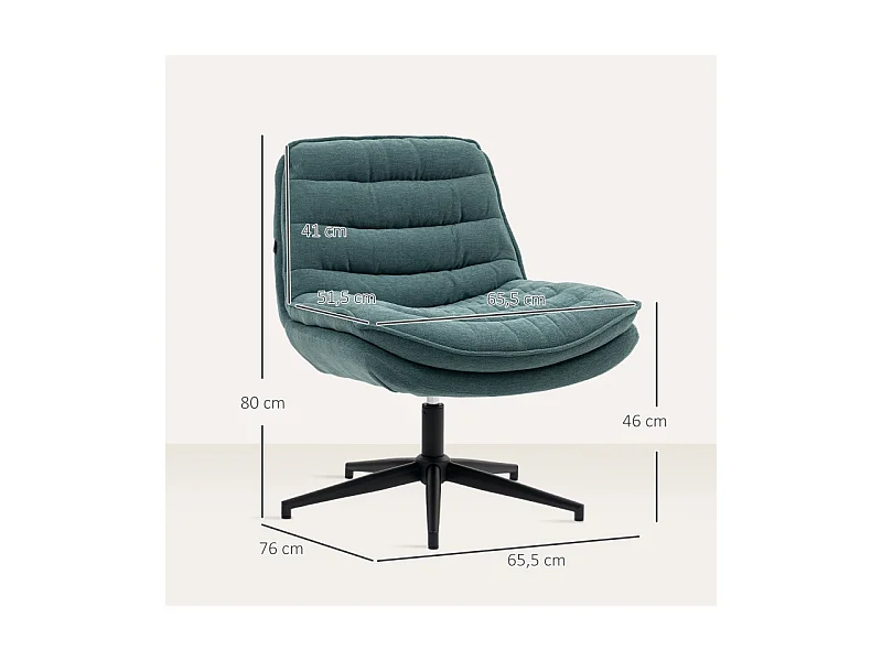 Fauteuil Bureau ergonomique sans accoudoirs, siège large, tissu lin, pivotant, vert foncé