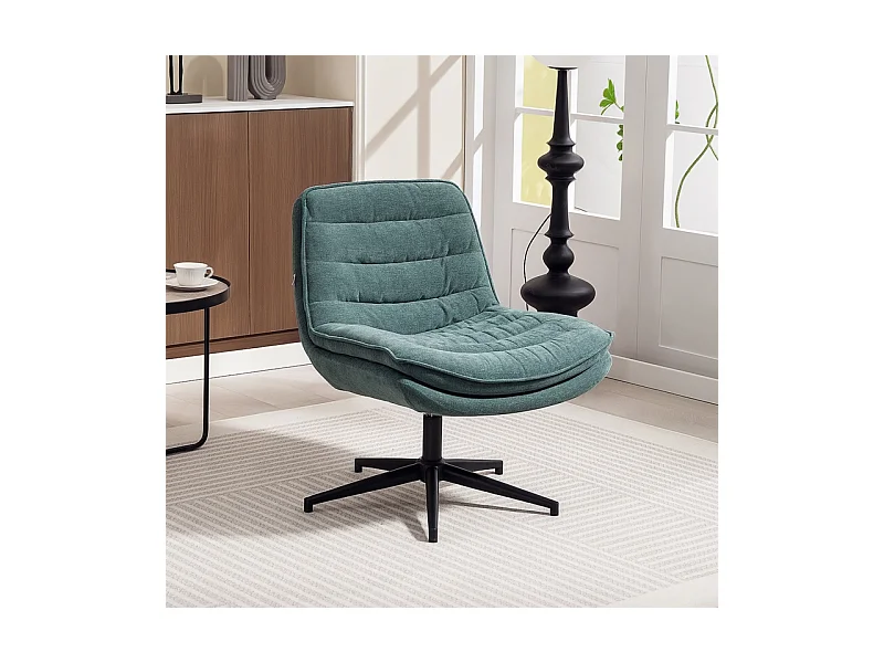 Fauteuil Bureau ergonomique sans accoudoirs, siège large, tissu lin, pivotant, vert foncé